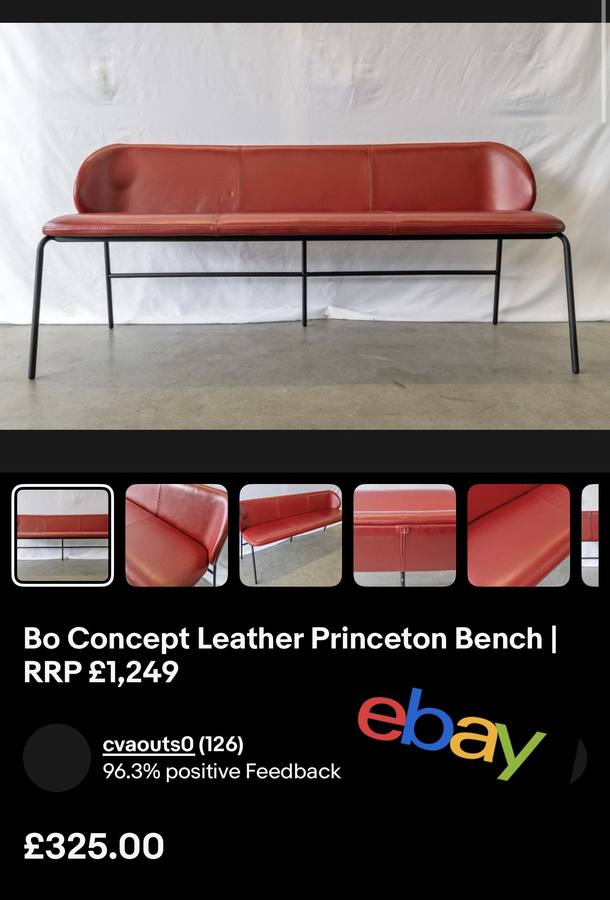 Bo Concept Leather Princeton Bench sold on eBay for £325