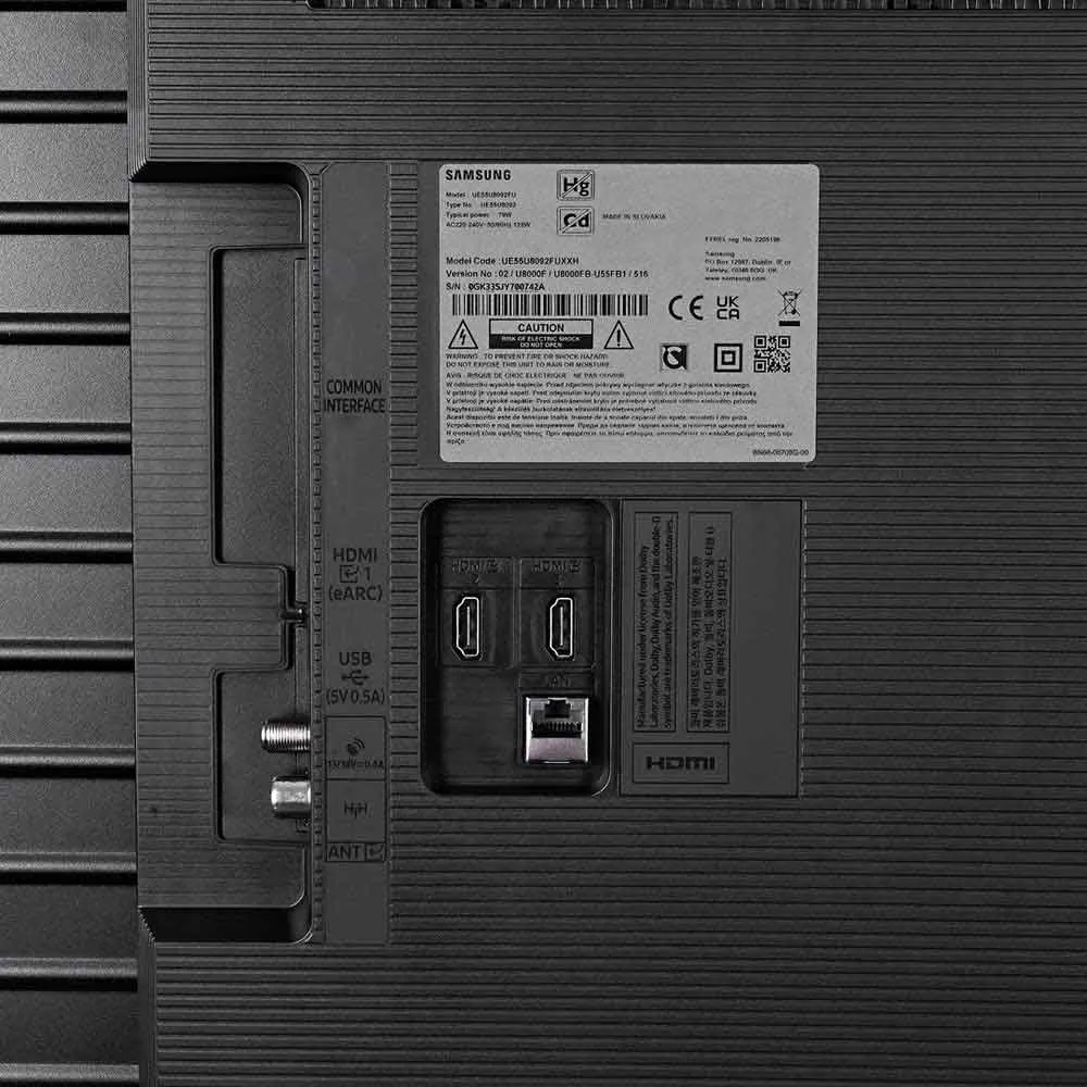 Back of a Samsung TV showing the product label